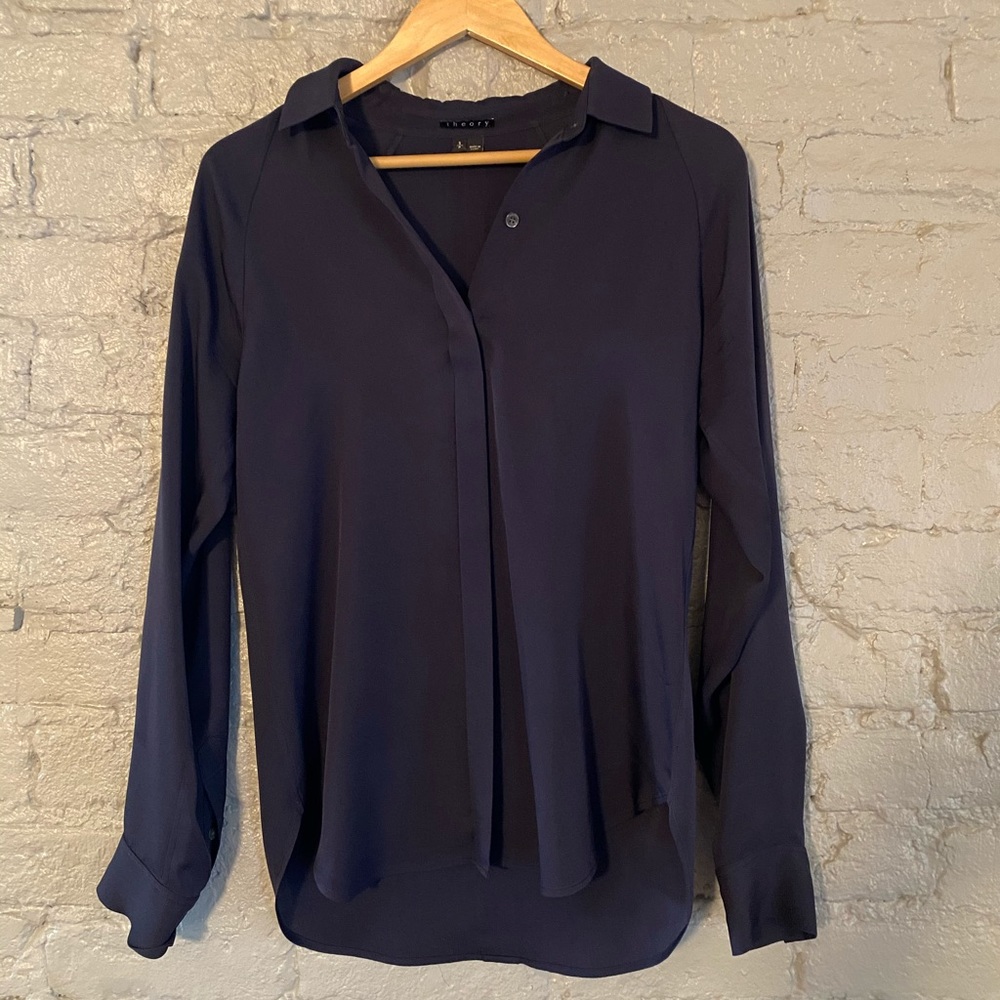 Theory button up silk blouse